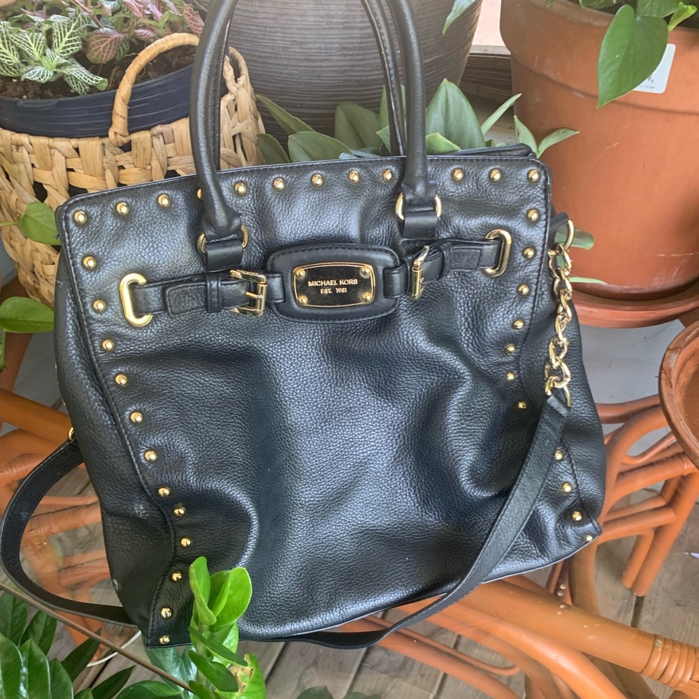 Michael kors rock and roll Hamilton handbag with gold hardware.